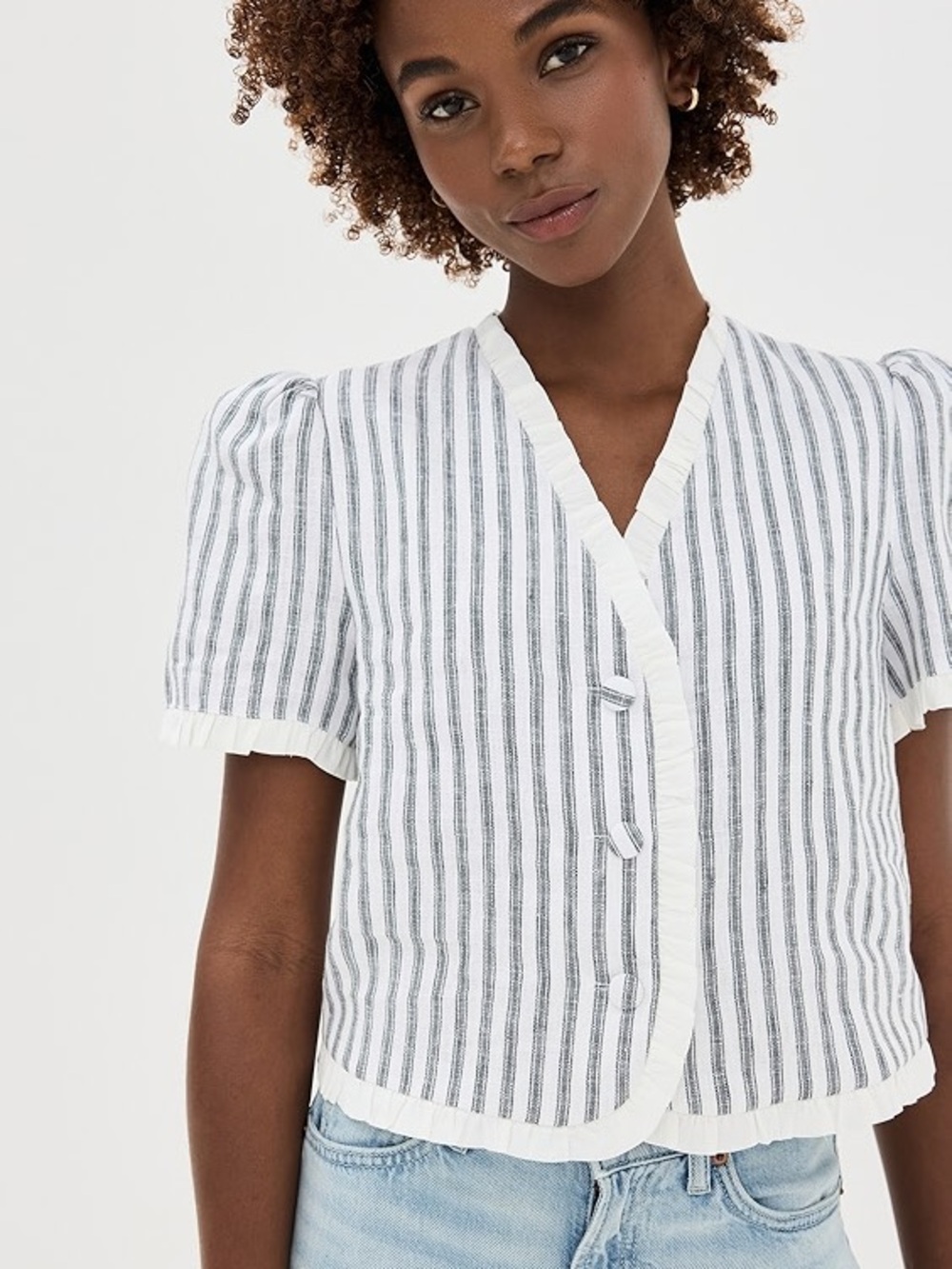 Reformation Bess Linen Top - blue stripe - Picture 1 of 4